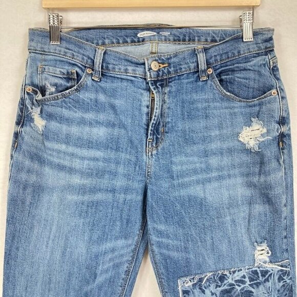 Old Navy Boyfriend Straight Leg Jeans Stretch School Boho Retro Distressed 8 - Picture 5 of 8